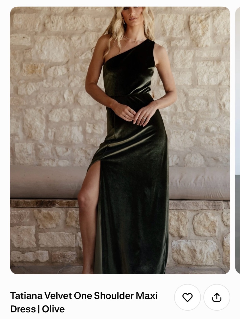 Velvet One-Shoulder Maxi Dress - Olive
